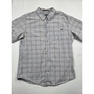 Eddie Bauer Men Large Classic Fit Plaid Short Sleeve Button Up Shirt Gray Cotton